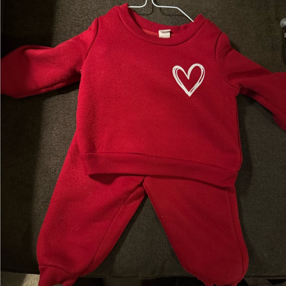 Baby Girl Red Sweatshirt & Jogger Set | 6–9 Months | Heart Detail
